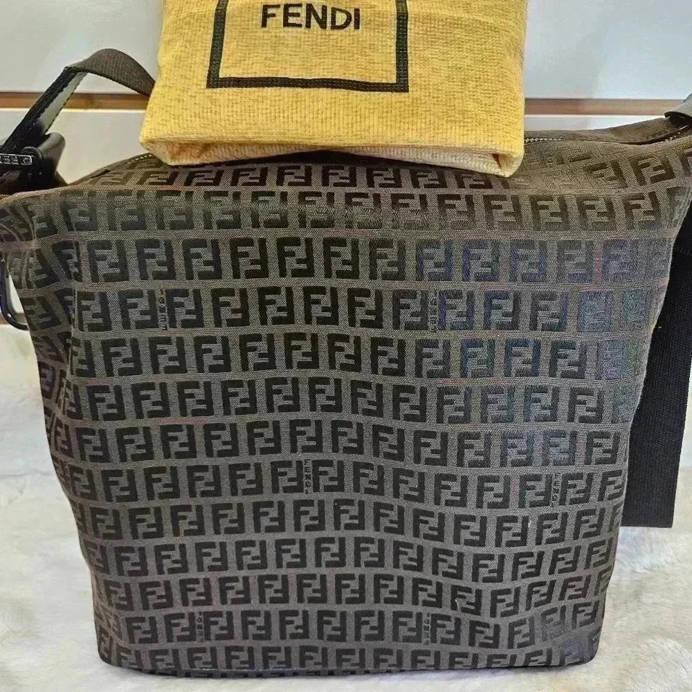 Fendi Zucchino Monogram Pattern DBrown  Canvas Bag